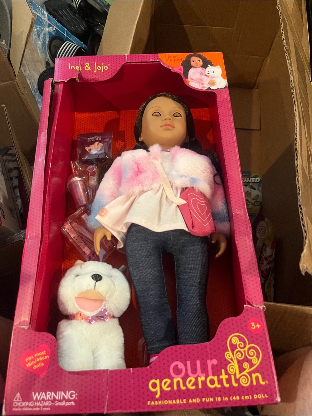 Our Generation Pink Tie-Dye Coat Doll with White Plush Pet